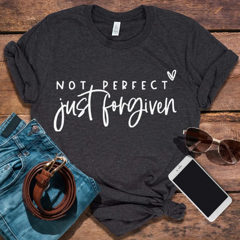 

Not Perfect Just Forgiven Christian Tees Christian T-Shirts Religious Shirts for Women Jesus Clothing Inspirational Tee M