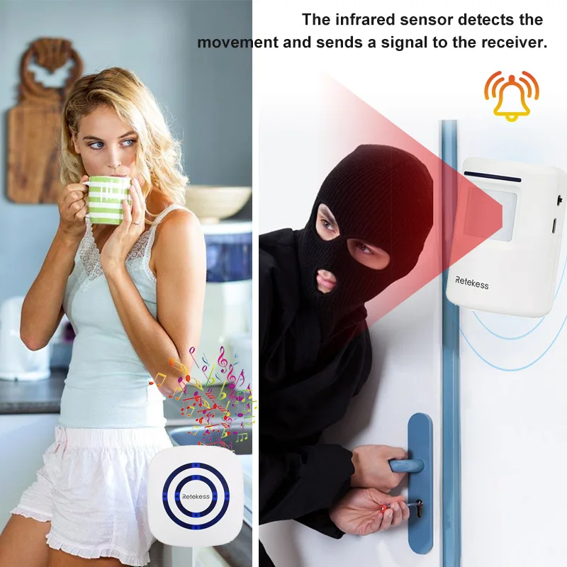 RETEKESS T801 Wireless Chime Alarm Alert Doorbell with PIR Motion Sensor Infrared Detector Induction Gate Entry Door Bell Home |