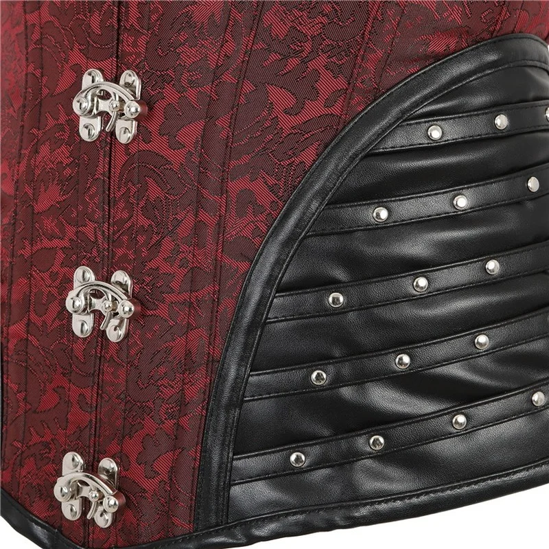 

Deep Red Gothic Corset with Rivet Leather Side Spans