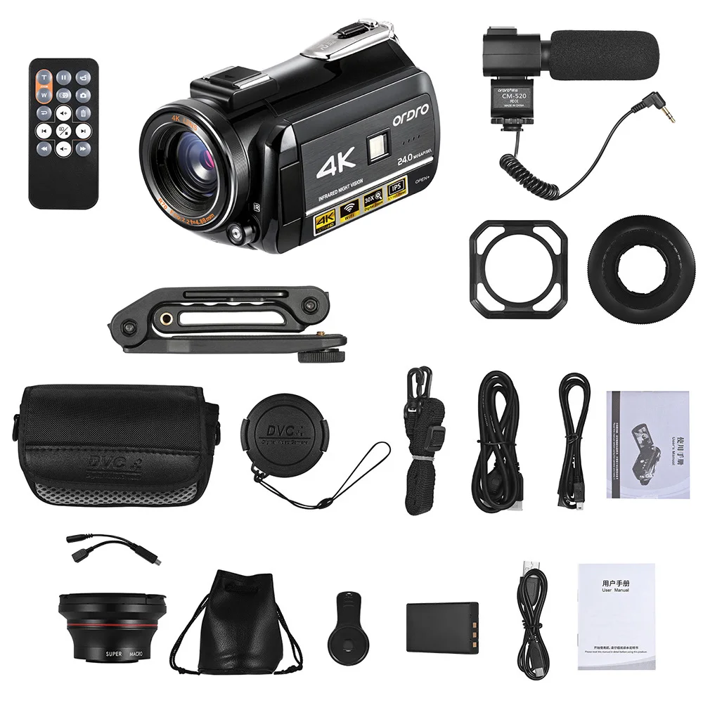 Cz stock ORDRO AC3 4K WiFi цифровая видеокамера 24MP 3.1In IPS 0.39X широкоугольный объектив +