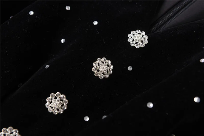 

OL Velvet LIttle Black Dress 2020 Winter Vintage Runway Women V neck Diamonds Beaded Long Sleeve Pencil Dress