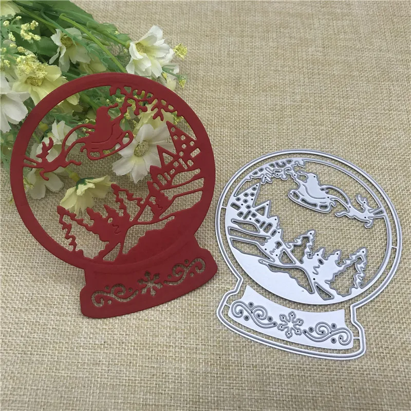 Рождественская елка и олень круглый металлический прорезной трафарет для