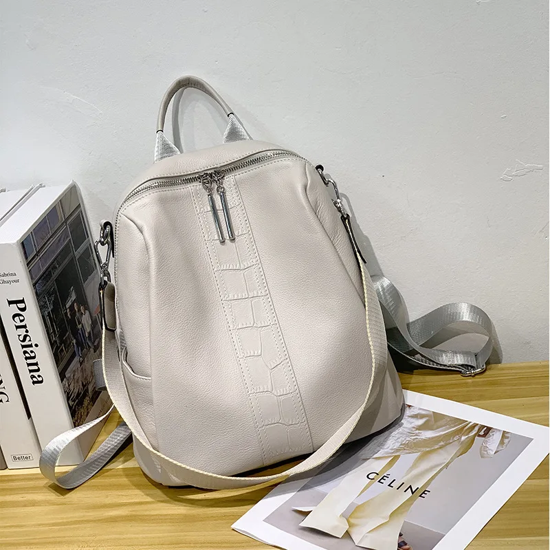 

2022 NEW 100% Genuine Leather Women's Backpacks Ladies First Layer Cowhide Female School Book Backpack Girls Fashion Travel Bags
