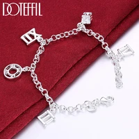 doteffil 925 sterling silver five roman numeral pendant bracelet for woman charm wedding engagement fashion party jewelry