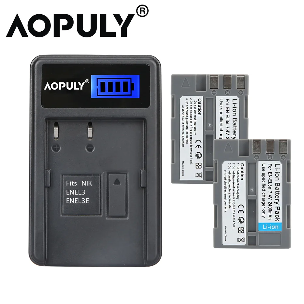 2 battery n charger 1 шт. 2400 мАч EnEL3e baterias для nikon d50 камера батарея EN-EL3e+ ЖК-зарядное устройство для nikon D70 D80 D90 D100 - Цвет: 2 battery n charger