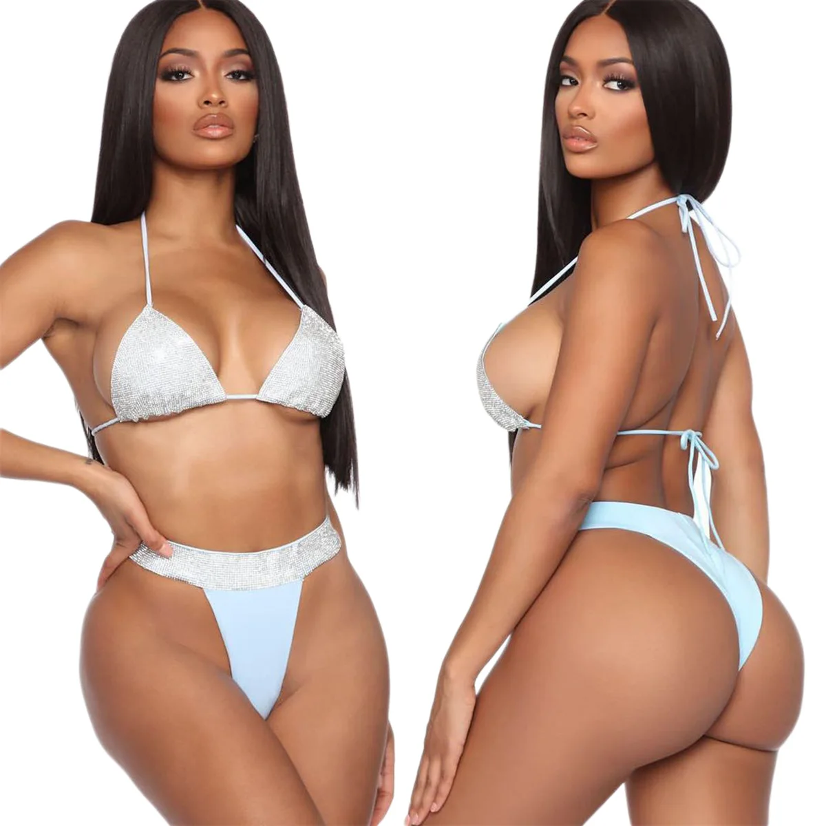 Женский раздельный купальник роскошный блестящий со стразами бюстгальтер с