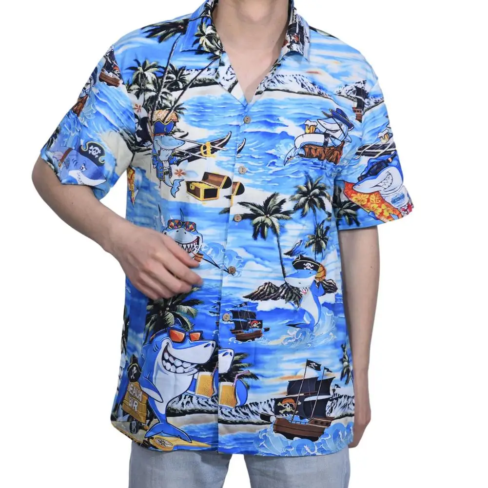 

Men's Night Club Party Dress Short Sleeve Printed Hawaiian Loose Cardigan Creative Breathable Quick Dry