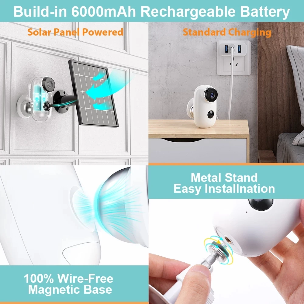 Водонепроницаемая беспроводная IP камера с солнечной батареей 1080P WiFi 6000