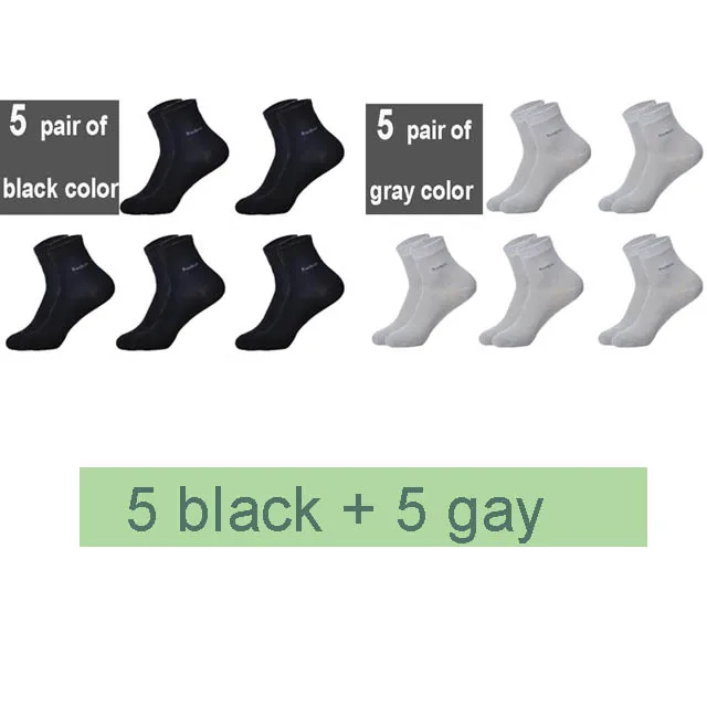 5 black 5 gray 20 шт = 10 пар, Мужские бамбуковые носки, брендовая гарантия, антибактериальные, удобные, дезодорирующие, дышащие, повседневные, деловые, мужские, meias в подарок - Цвет: 5 black 5 gray