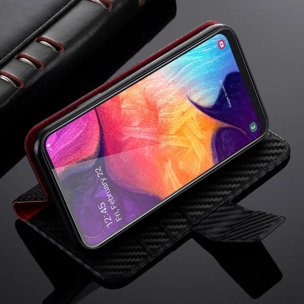 Винтажный чехол книжка из углеродного волокна для Samsung Galaxy A7 2018 A8 A6 A3 J6 J5 J3 2017 J4 Plus