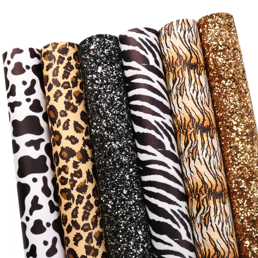 

David accessories 20*33cm Leopard Chunky Glitter Synthetic Leather Faux Leather Fabric for Bows DIY Handmade Materials,1Yc12929