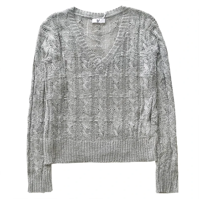 

Hollow out lazy wind Korean style temperament V-neck slim long-sleeved sweater