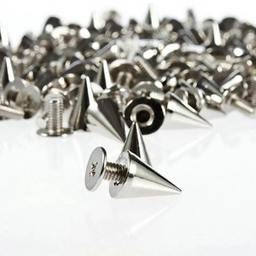 

100 Pcs 9.5mm Punk Silver Cone Spikes Screwback Studs DIY Craft Cool Rivets Cone Spikes Useful Bag Decoration