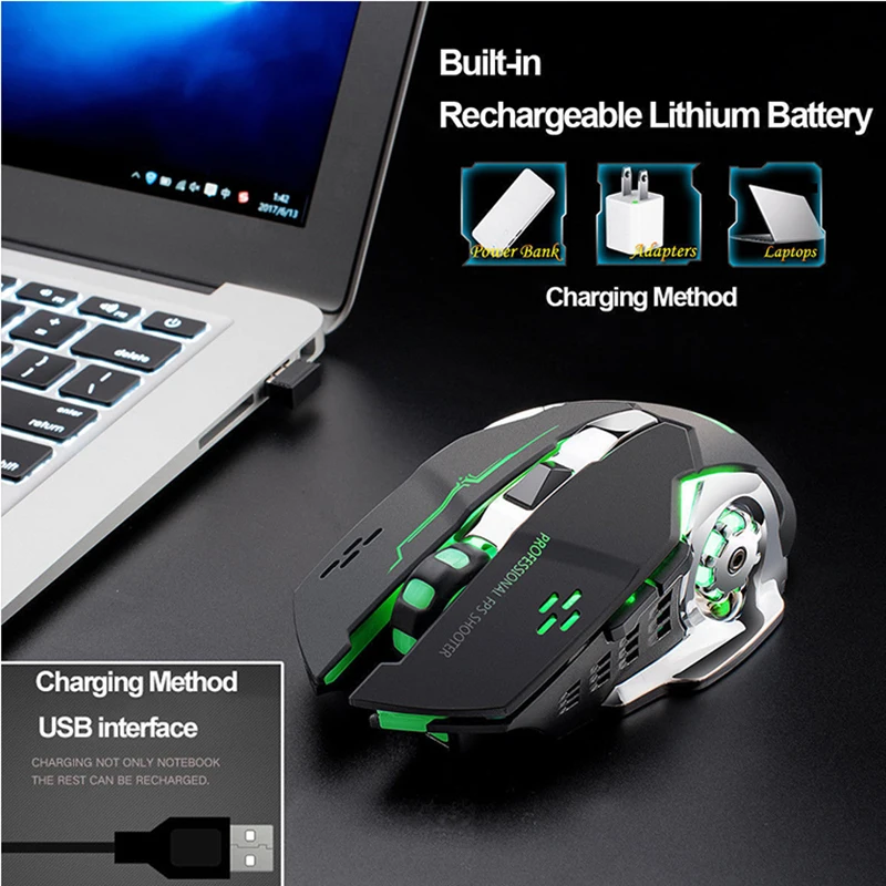 

X8 Wireless Gaming Mouse Rechargeable Silent LED Backlit USB Optical Ergonomic Gaming Mouse LOL Mice Surfing Gamer Mouse For PC