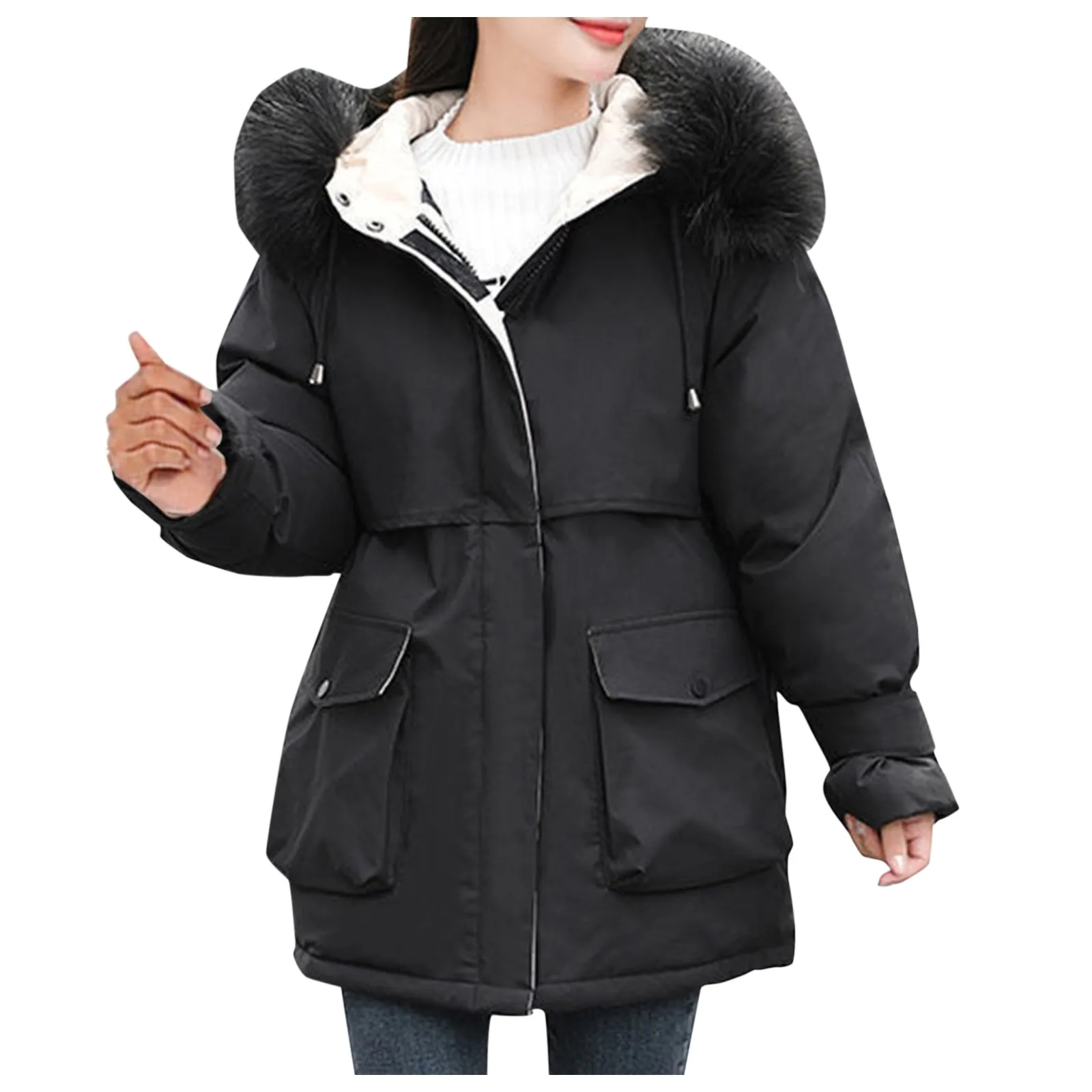 

Женская модная куртка, верхняя одежда, длинные теплые однотонные куртки с хлопковой подкладкой, замшевые пальто с большими карманами и капю...