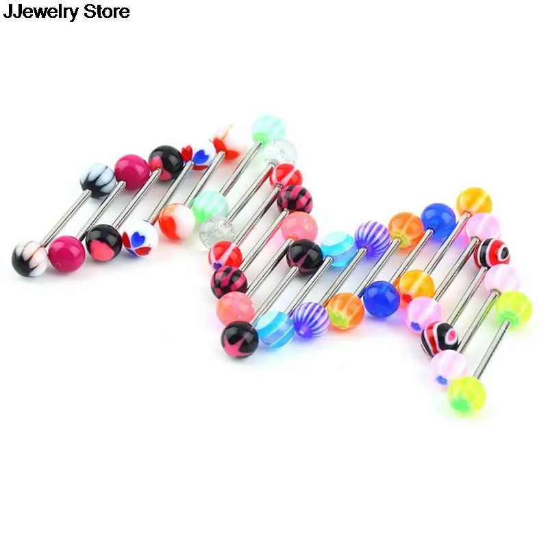 20/50/100PC Mix Style Barbell Bar Tongue Piercing Ring Fashion Stainless Steel Candy Colors Men Women Body Jewelry | Украшения и