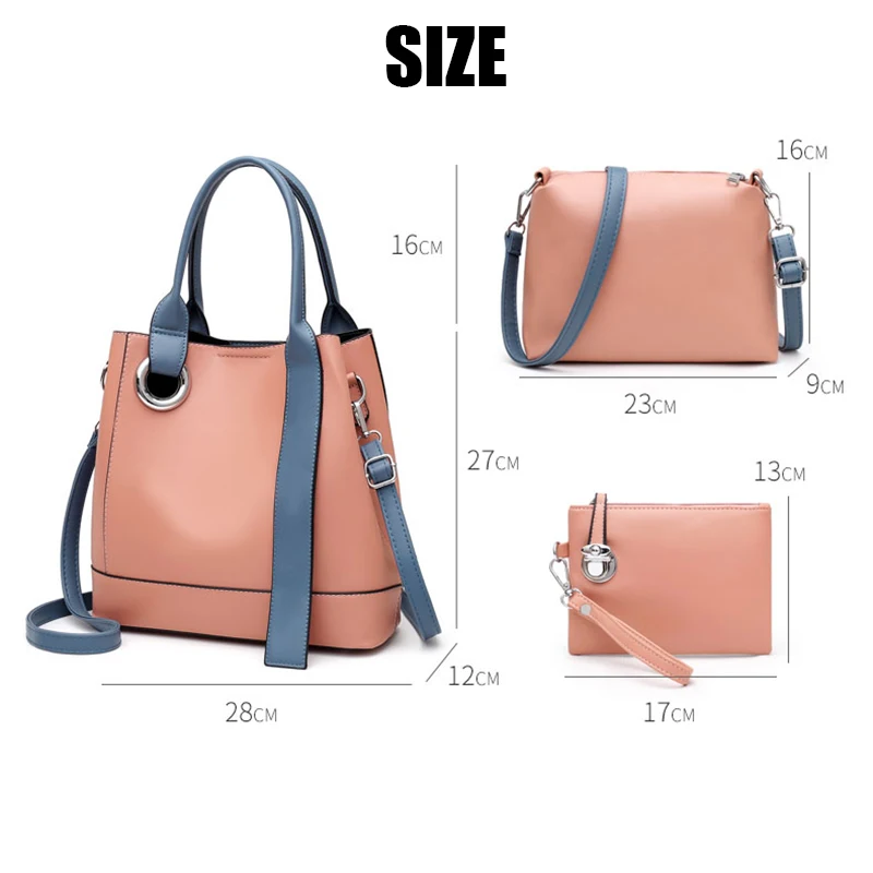 

2020 Autumn Winter Women New Style Three Piece Set Handbag Ladie Simple Design Solid Large Capacity Shoulder Bag Clutch Purse