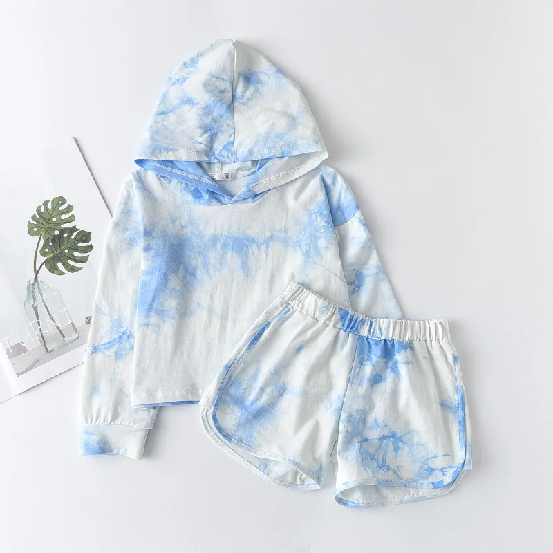 

2021 Spring Summer Hooded Children Clothing Little Girl Suit Sports Two Pieces Set For Girls Autumn Tops Coats And Shorts Sets