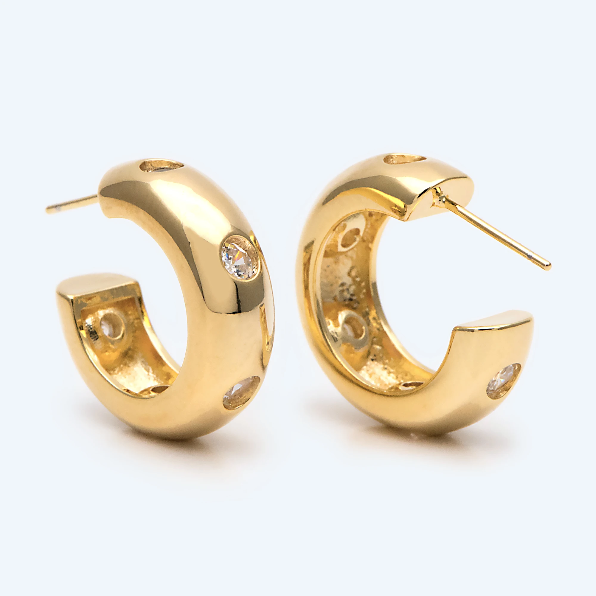 

Круглые серьги-кольца с фианитами, позолоченные латунные, геометрические серьги-гвоздики, 4 шт.