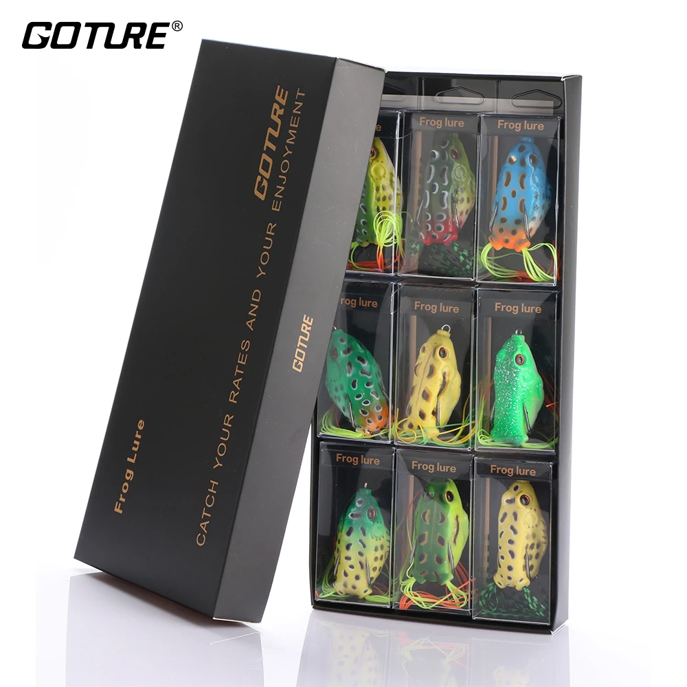 

Goture 9pcs Frog Fishing Lure Soft Silicone Artificial Bait 5.5cm 12.5g Topwater Fishing Lure Snake Head Fish Fishing Wobblers