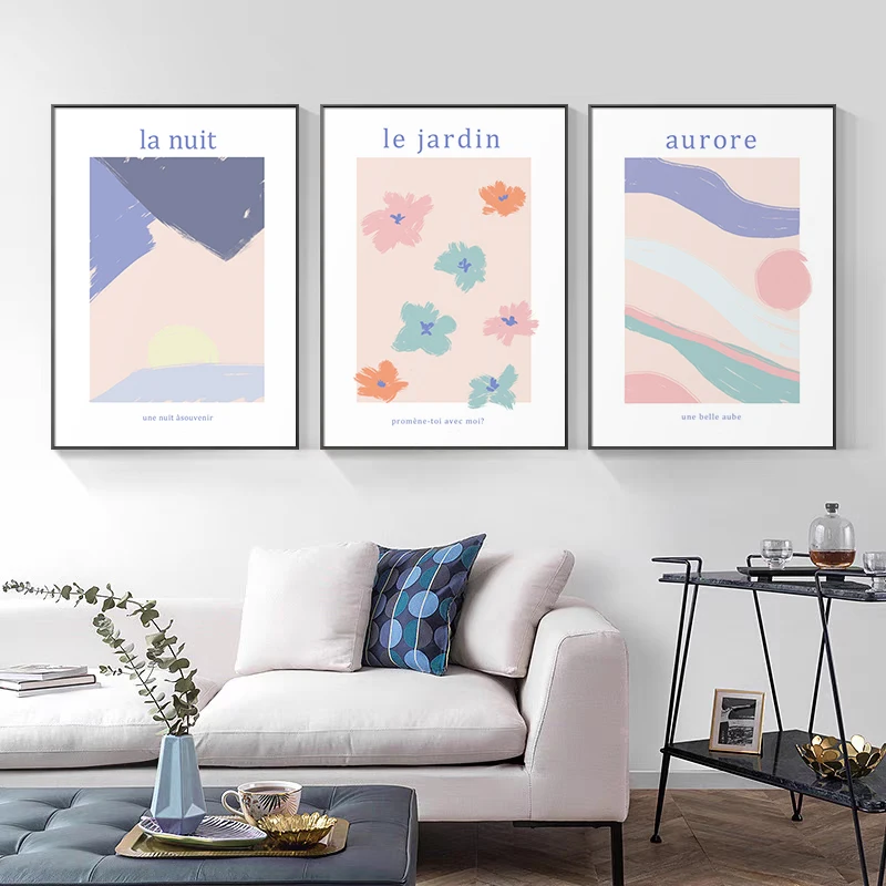 

Minimalist French Abstract Dawn Night Garden Poster Print Modern Canvas Painting Wall Art Pictures for Living Room Home Decor