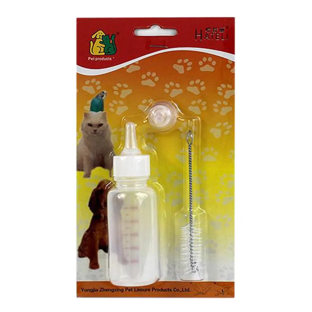 Бутылочка для кормления щенка котенка 50 мл Мягкая силиконовая соска питомца