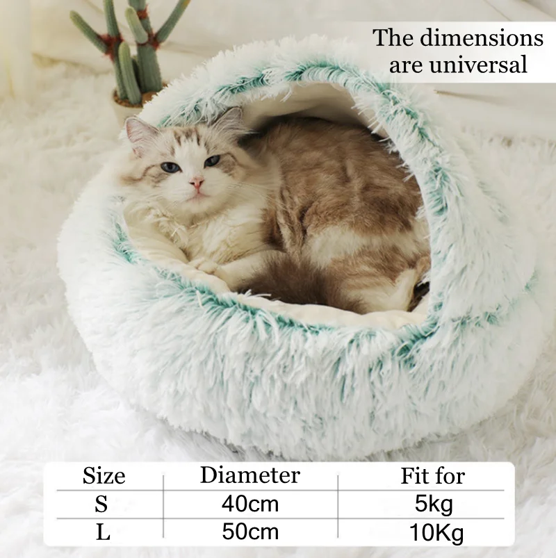 

New Pet Dog Cat Round Plush Bed Semi-enclosed Cat Nest for Deep Sleep Comfort in Winter Cats Bed little Mat Basket Soft Kennel