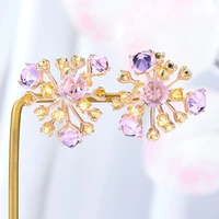 siscathy korean fashion zircon hollow flower stud earrings for women elegant sweet pink crystal earring party jewelry gifts