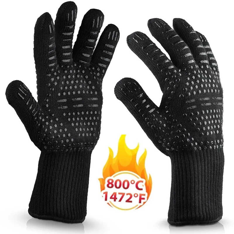 

500 800 Degrees BBQ Gloves High Temperature Resistance Oven Mitts Fireproof Barbecue Heat Insulation Microwave Oven Gloves
