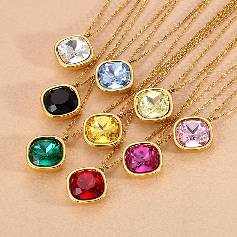 

Fashion Multiple Color Rainbow Pendant Necklaces For Women Gold Color Stainless Steel Link Chain Choker Jewelry Accessory
