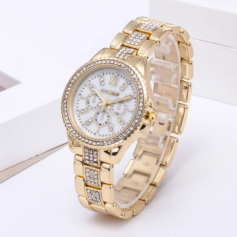 Reloj diamante хит продаж 2019 модные золотые женские часы роскошные хрустальные стразы