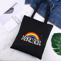 maneskin large womens shopper bag canvas tote shoulder bags shopping bag with print black cloth handbags eco friendly