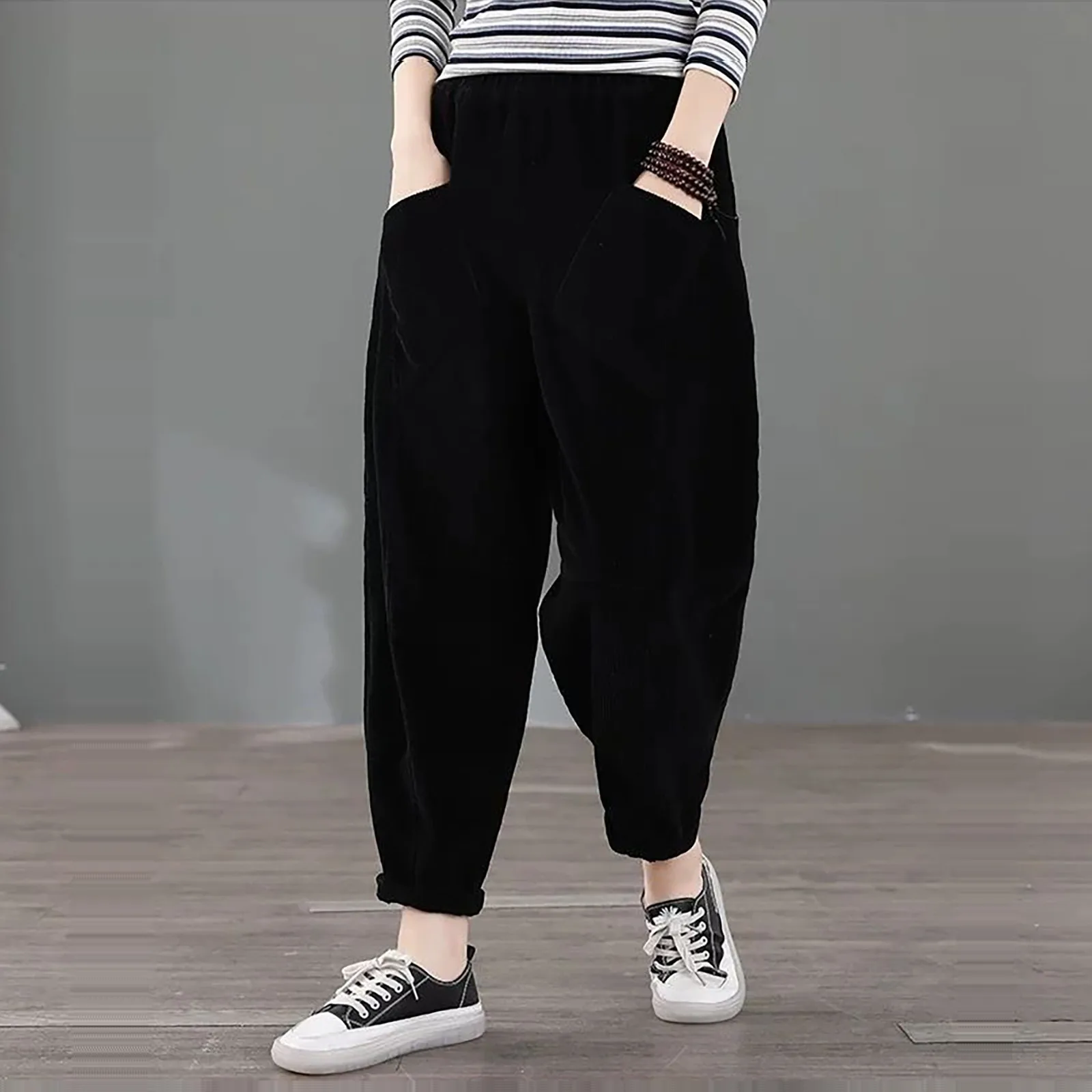 Женские брюки из вельвета ноги однотонные свободного покроя литературы Ретро