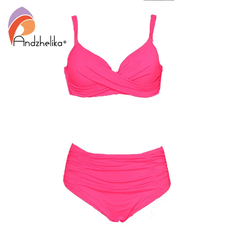 Andzhelika Bikini женский купальник бики Твердые раза высокая Талия бикини набор плюс Размеры купальники ванный комплект бикини