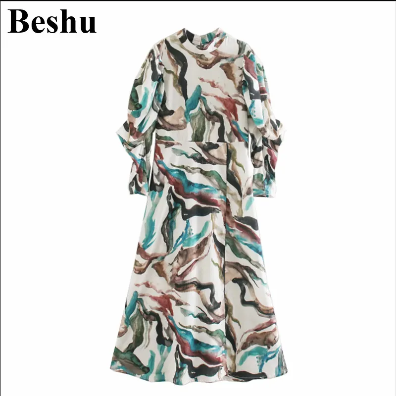 Женское винтажное платье миди za элегантное с абстрактным рисунком воротником