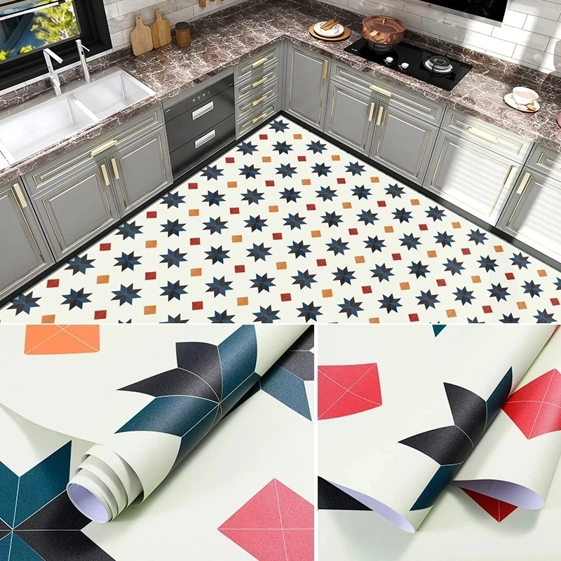 

Cupboard Kitchen Oil-proof PVC SelfAdhesive Stickers Bathroom Floor Tiles Waterproof Wallpaper Vinyl Mosaic Pattern Wall Sticke
