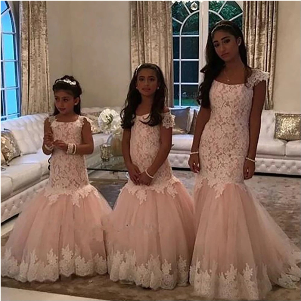 

SCOOP Lace Kids Formal Wear Baby Children Party Dress Girls Pageant Birthday Christmas Scoop Sleeveless Custom Flower Girls Dres