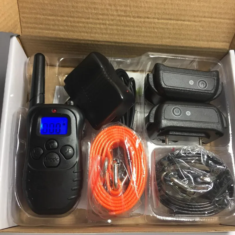 

Waterproof Remote Rechargeable LCD Electric Shock Dog Training Collar 300 Yard For 2 dogs Trainer With blue backlight