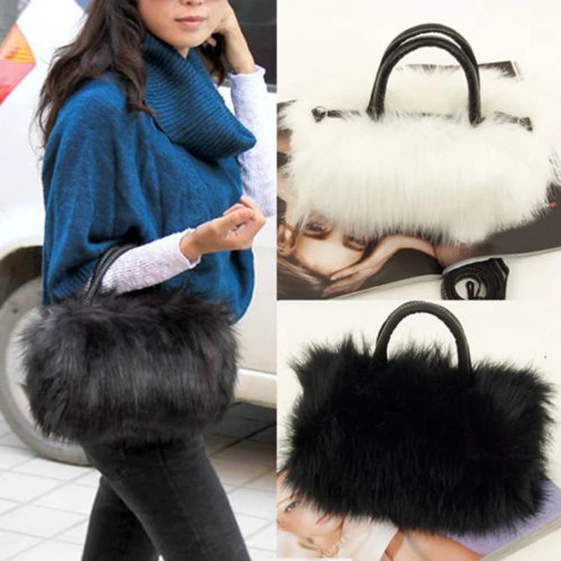 

SHUJIN Women CrossBody Bag Faux Fur Clutches Women Top-handle Purse Women Bags Designer Totes Female Shoulder Messenger Bags