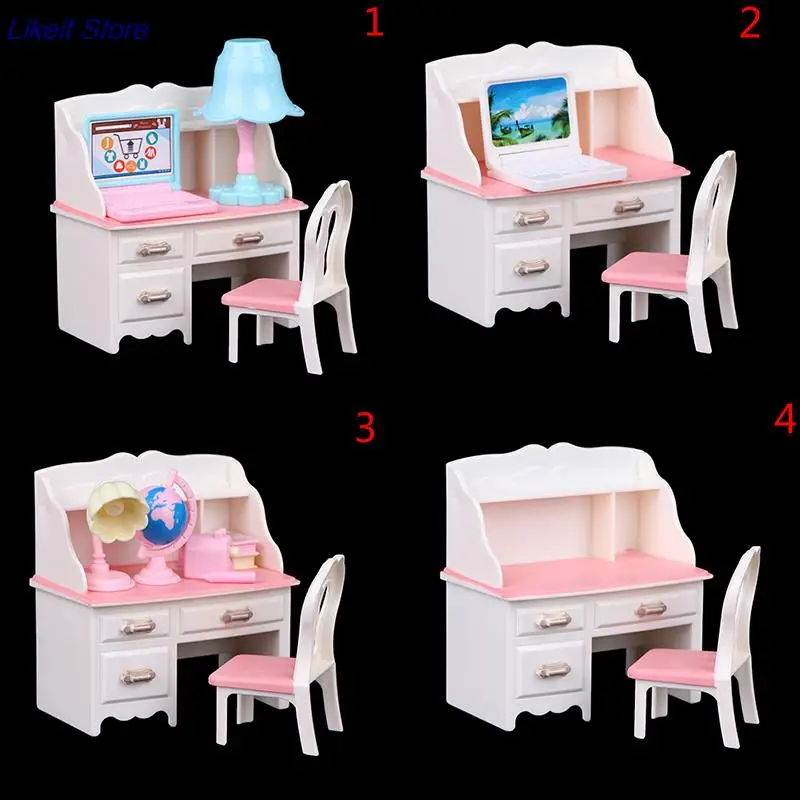 

Мебель для кукольного домика, стол + лампа + ноутбук + стул, миниатюрные игрушки, реквизит для ролевых игр, рабочий стол, аксессуары для кукол, ...