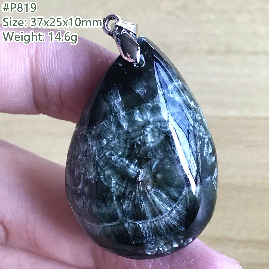 Natural Green Seraphinite Stone Necklace Pendant Jewelry For Women Men Wealth Gift Luck Crystal Silver Beads Rare Gemstone AAAAA