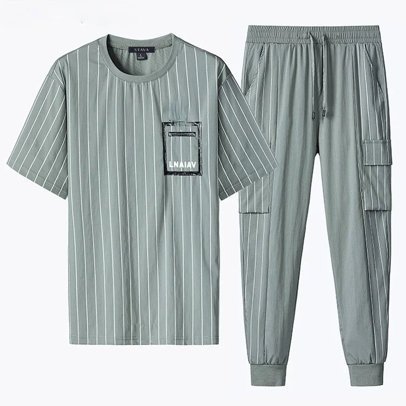 

Men 's Clothes 2021 Youth Summer Korean Style Aound Neck Cool Short Sleeve Sportswear Set