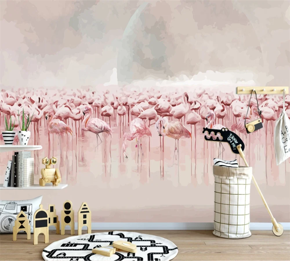 3D обои на заказ настенные скандинавские с простым пламенем огнем морем фламинго
