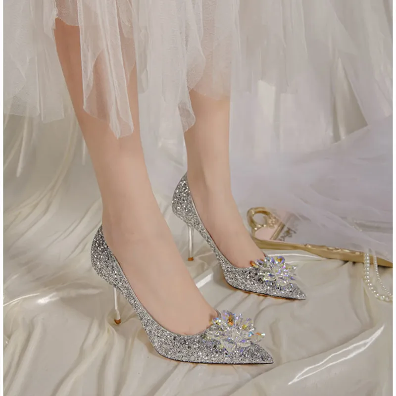 

Cresfimix Femmes Talons Hauts/женские пикантные Серебристые свадебные туфли на высоком каблуке; Женские модные вечерние туфли-лодочки на каблуке; Цвет з...