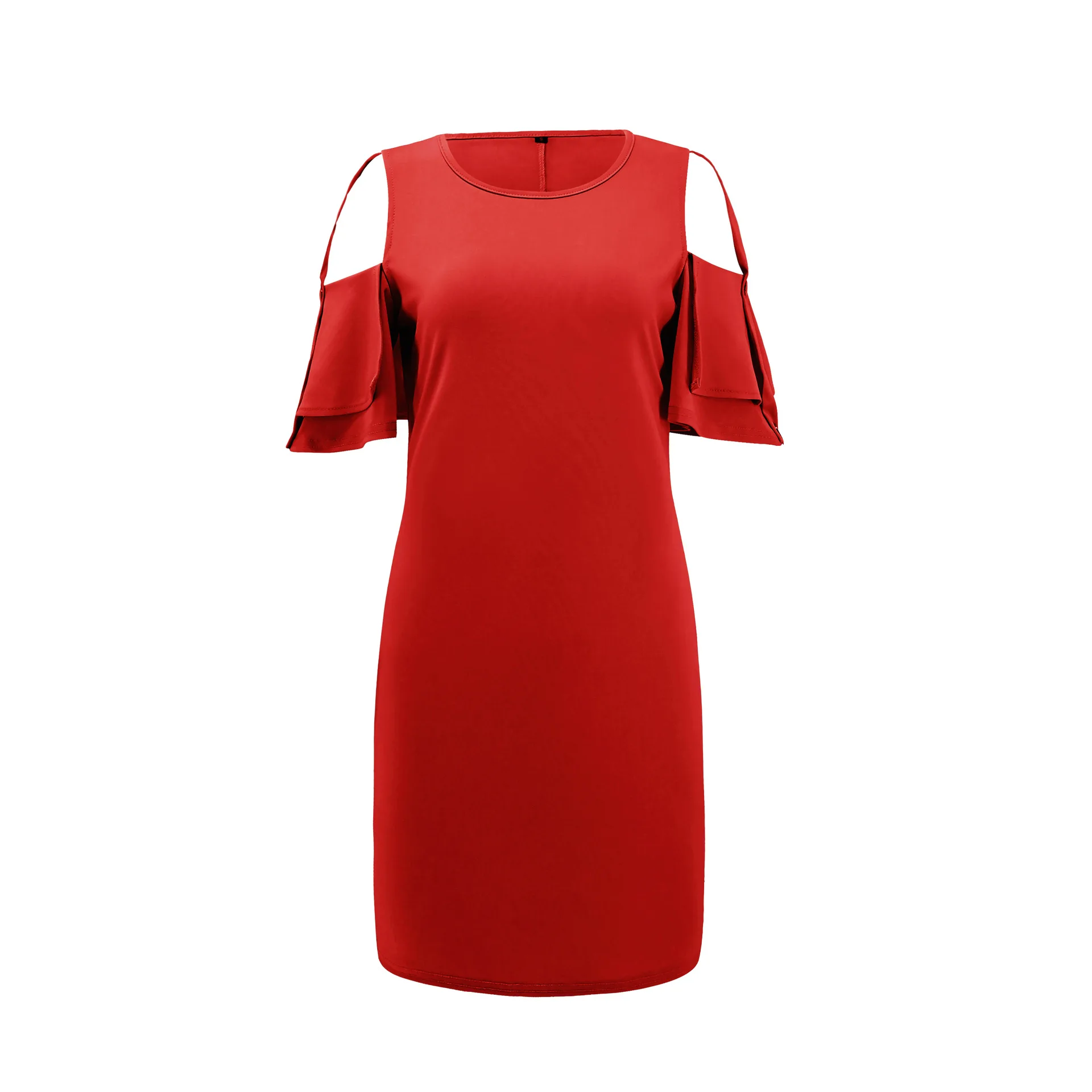 

Summer Fashion New Product Hot Sale Sexy Off-shoulder O-neck Lotus Leaf Sleeve Short Skirt Dress For Women