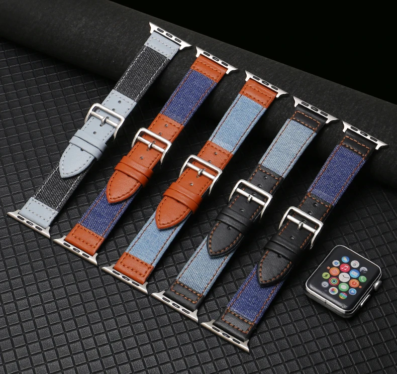 

Ремешок из натуральной джинсовой кожи для Apple Watch Band 42 мм 38 мм 41/45 мм 40/44 мм, брезентовый браслет для iWatch Series 7 6 SE 5 4 3 2