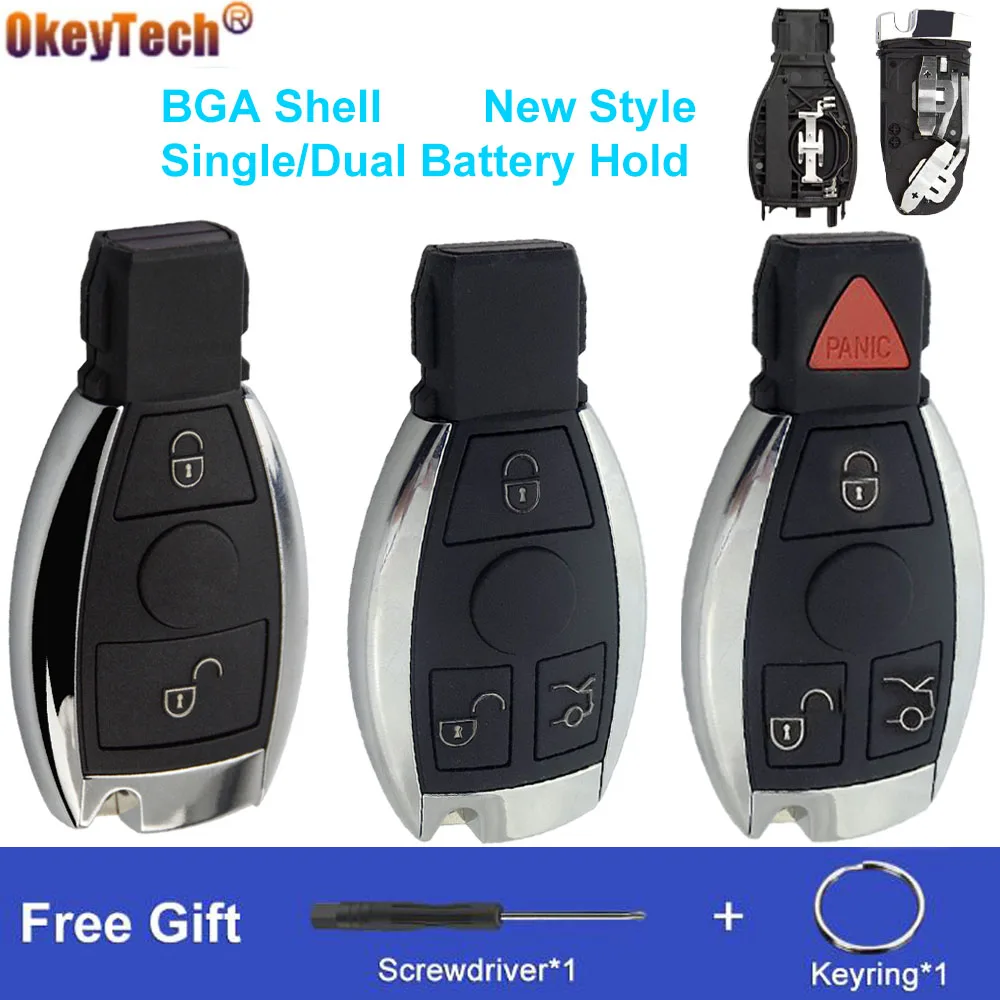OkeyTech-2/3/4 botones para Mercedes Benz Año 2000 +, compatible con llave remota NEC/BGA Original, carcasa Fob, batería única/Dual