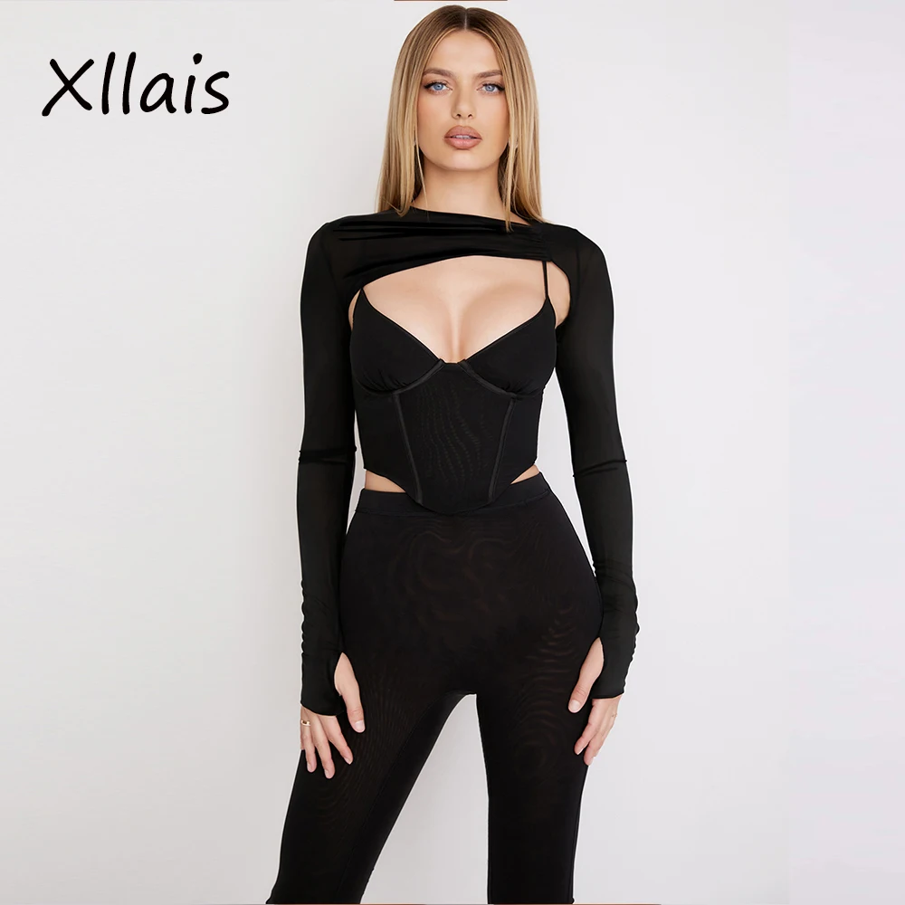 

Женская однотонная черная футболка с длинным рукавом, пуш-ап