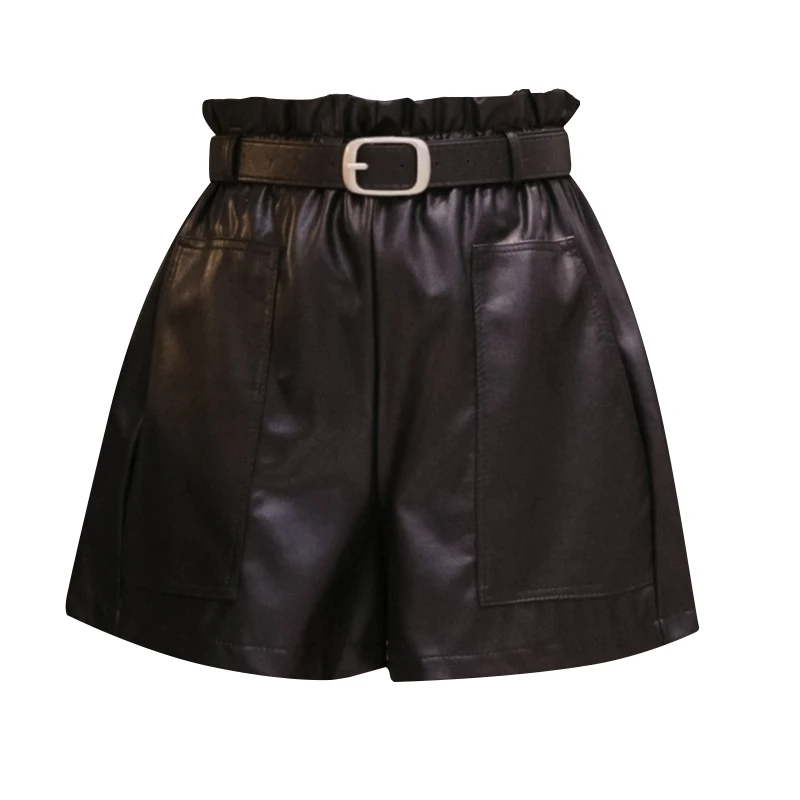 

PU Leather Wide-legged Shorts Autumn Winter Fashion High Waist Black Elegant Girls A-line Faux Leather Shorts Bottoms 6312 50