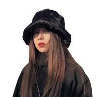2021 new korean fisherman hat winter faux fur white black bucket hat for women men panama fishing cap bob chapeau